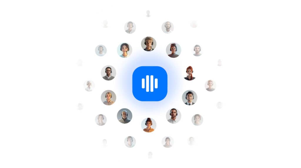 Digerati Technologies logo surrounded by diverse professionals in a digital network.