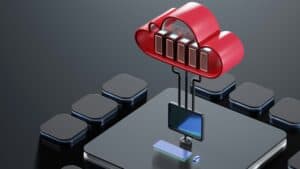 Cloud data storage with server and network connections for business solutions.